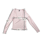 H&M Divided Womens Large Pink Ribbed Square Neck Lace Ruched Long Sleeve Top