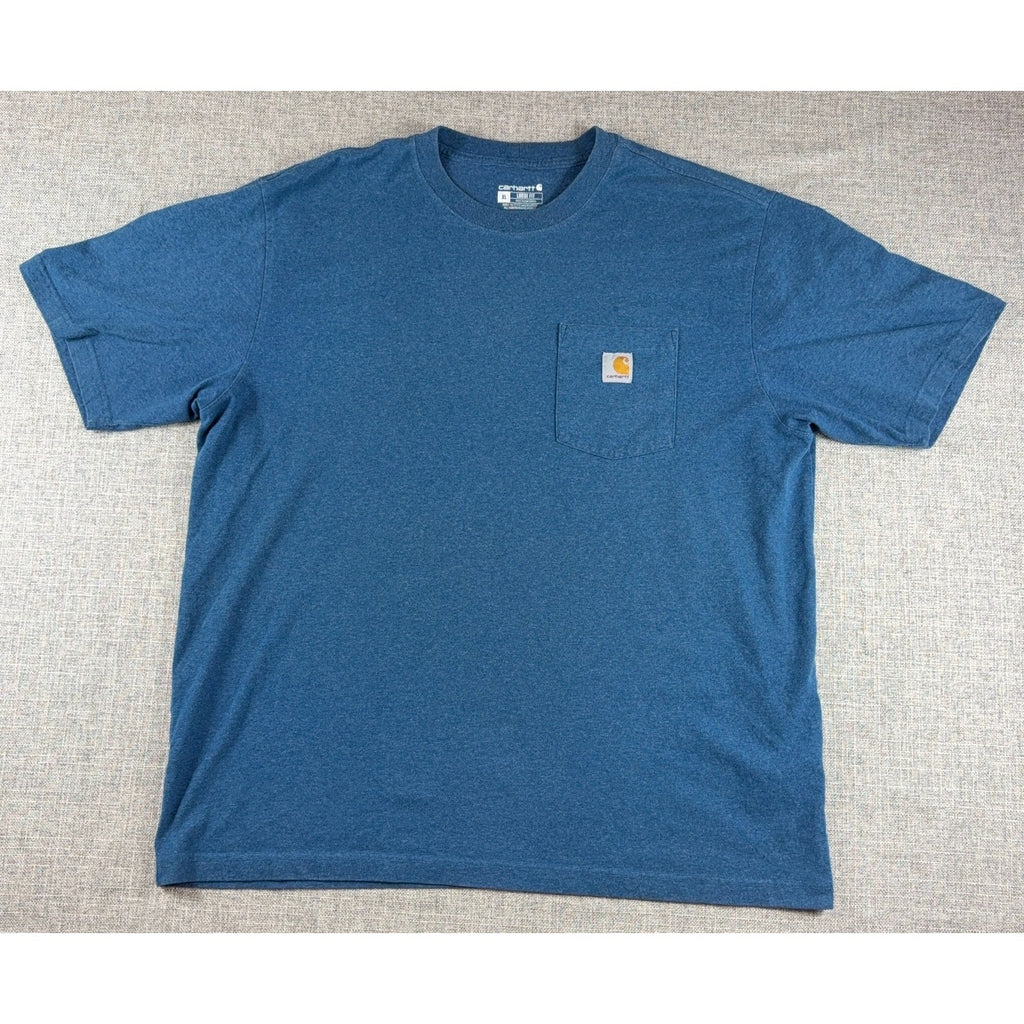 Carhartt K87 Mens XL Loose Fit Pocket T Shirt Blue Heather Workwear Logo