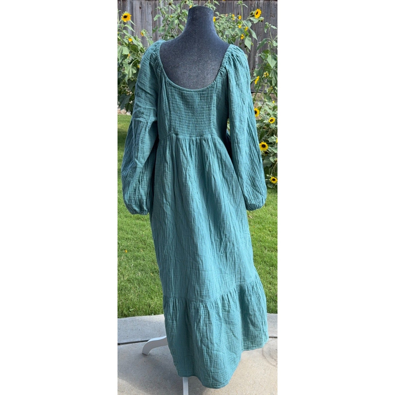 Universal Thread Womens L Teal Gauze Prairie Dress Boho Cottagecore Maxi