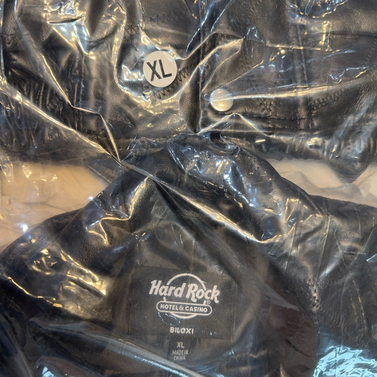 Hard Rock Biloxi Leather Jacket XL New In Package Casino Patchwork Bomber