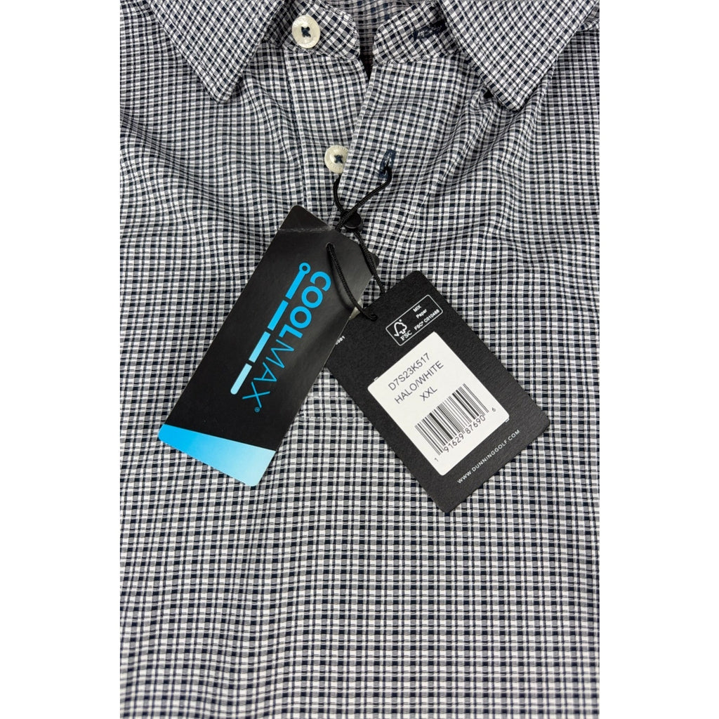 Dunning Golf Polo Mens XXL Black White Check COOLMAX Stretch NWT Club Logo