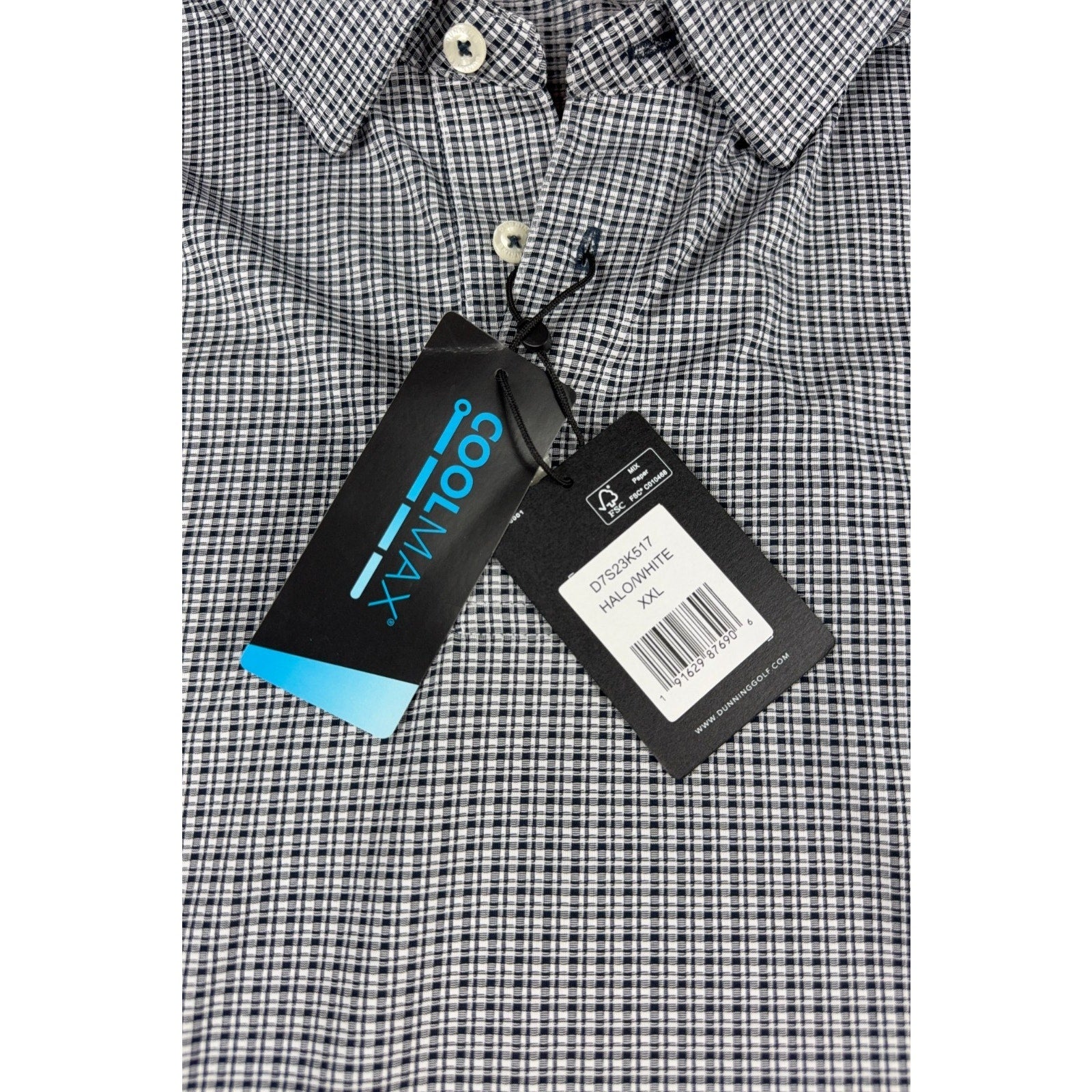 Dunning Golf Polo Mens XXL Black White Check COOLMAX Stretch NWT Club Logo