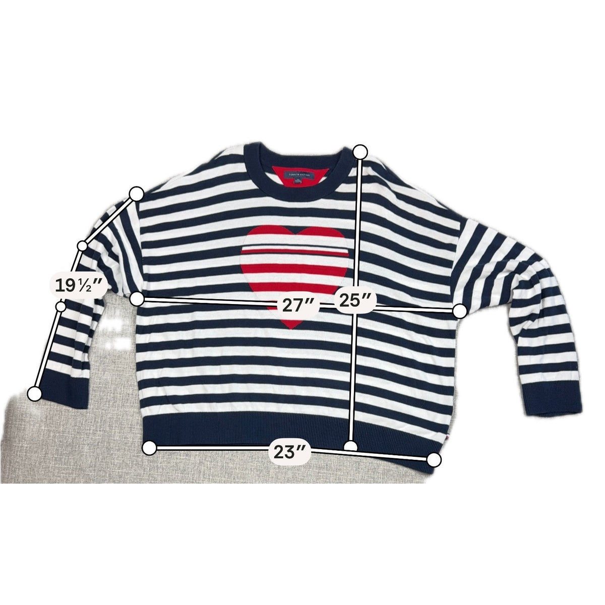 Tommy Hilfiger Women's XXL Navy White Stripe Heart Cotton Sweater
