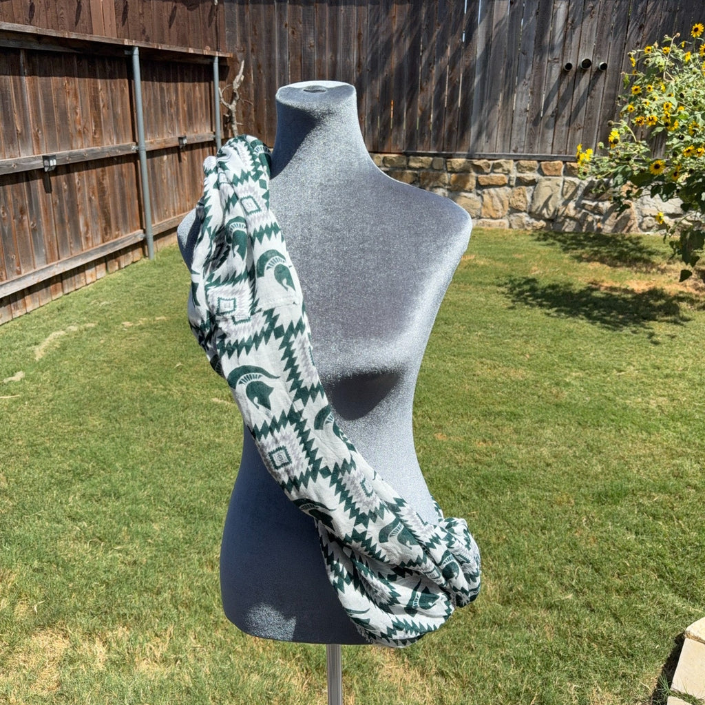 Michigan State Spartans MSU Infinity Scarf Green Gray Geometric NCAA