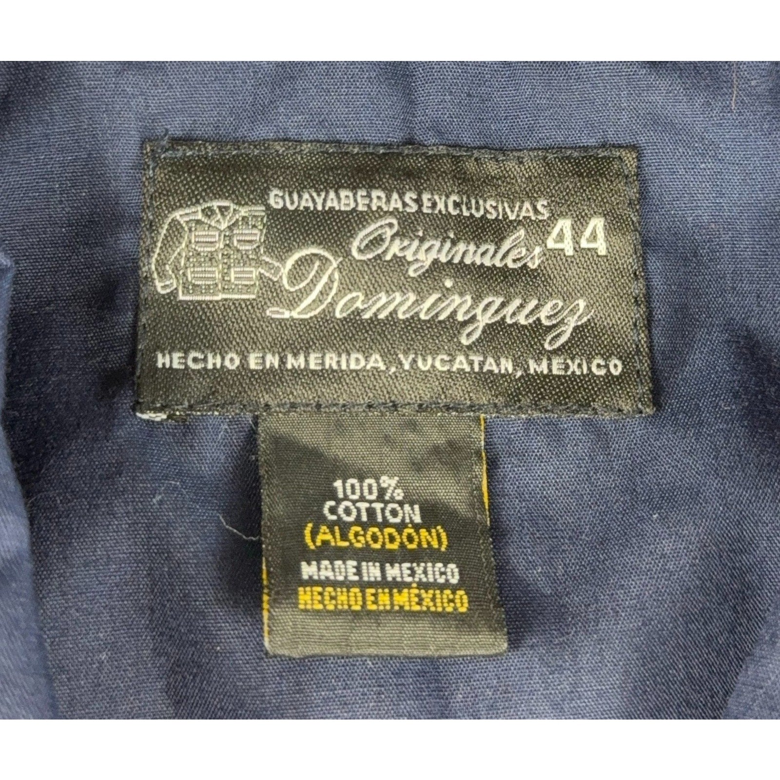 Dominguez Guayabera Shirt Mens 44 Blue 100% Cotton Made Mexico Yucatan 4 Pocket