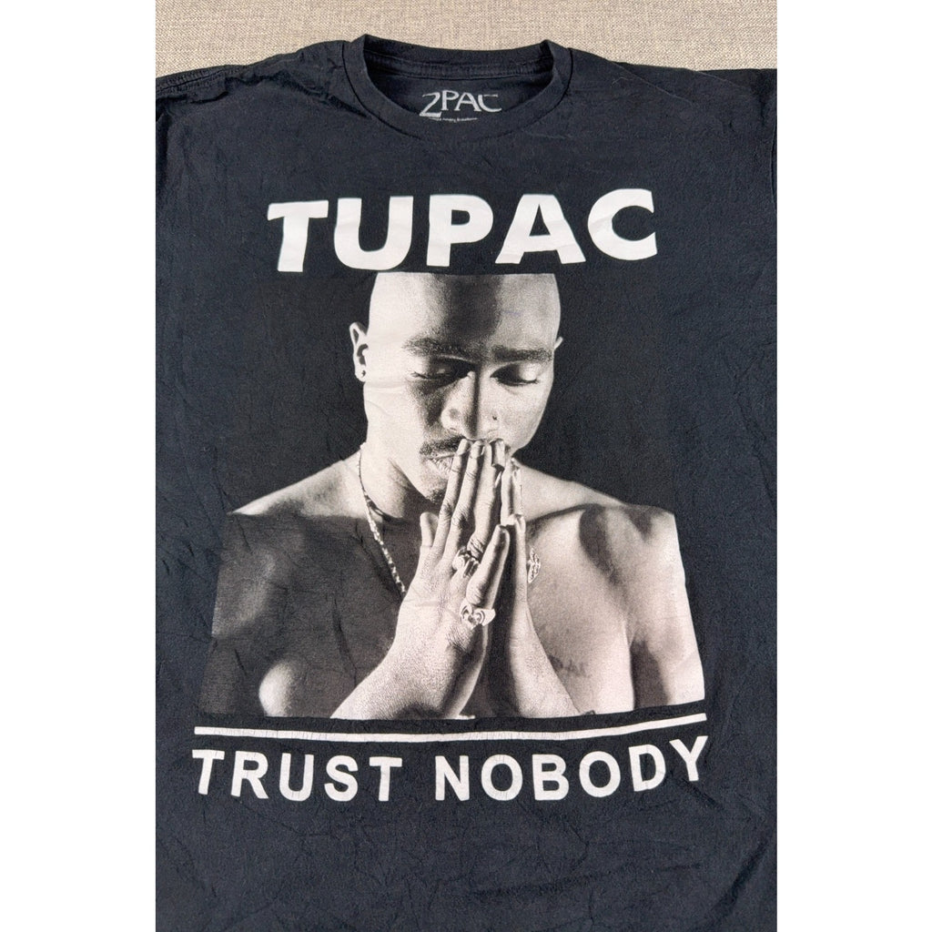 Tupac 2Pac Trust Nobody T Shirt Mens L Black Rap Hip Hop Graphic Tee