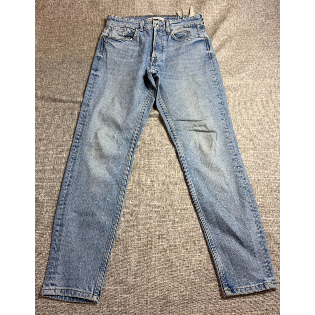 Zara Mens Jeans 31 Light Wash Slim Straight Cropped Ankle Denim 26.5 Inseam