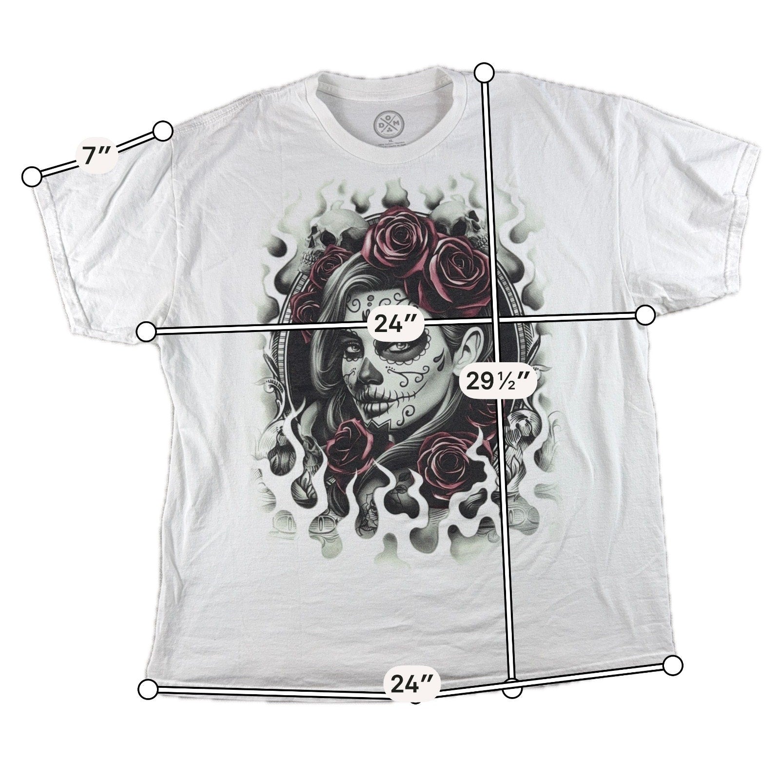Sugar Skull Woman Roses Graphic T Shirt Men XL White Day of the Dead Gothic