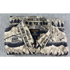 Woolrich Mens XL Fishing Shirt Fish Rods Trees Outdoor Print Button Down