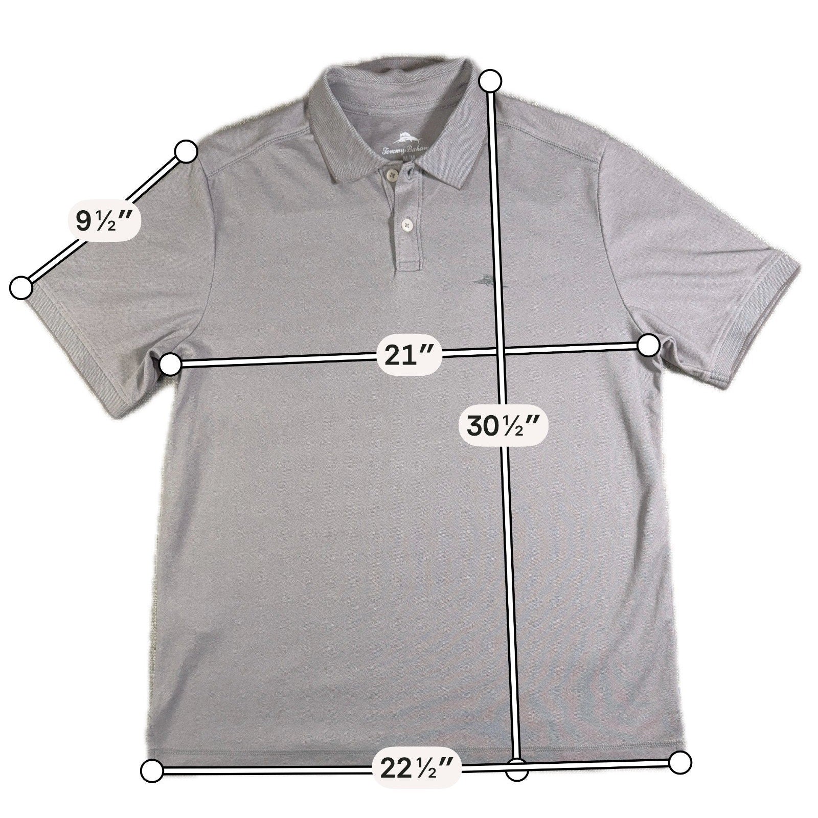 Tommy Bahama Polo Shirt Mens M Gray Marlin Logo 100% Cotton Golf Casual
