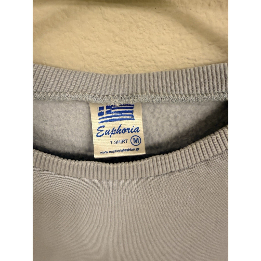 Santorini Greece Crewneck Sweatshirt Medium Blue Embroidered Travel Pullover