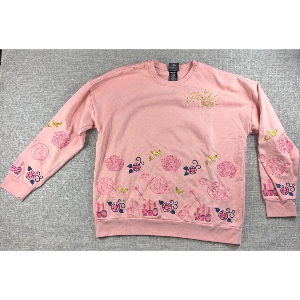 BoxLunch Wicked Glinda Embroidered Pink Crewneck Sweatshirt Women Large
