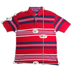 Tommy Hilfiger Mens L Polo Shirt Red Navy White Stripe 100% Cotton Y2K Preppy