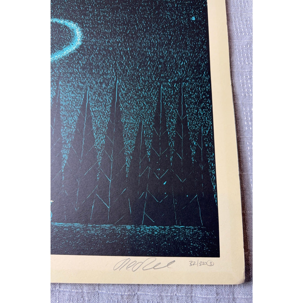Signed Limited Edition Dragon Art Print 32/300 Fantasy Moon Camping Numbered