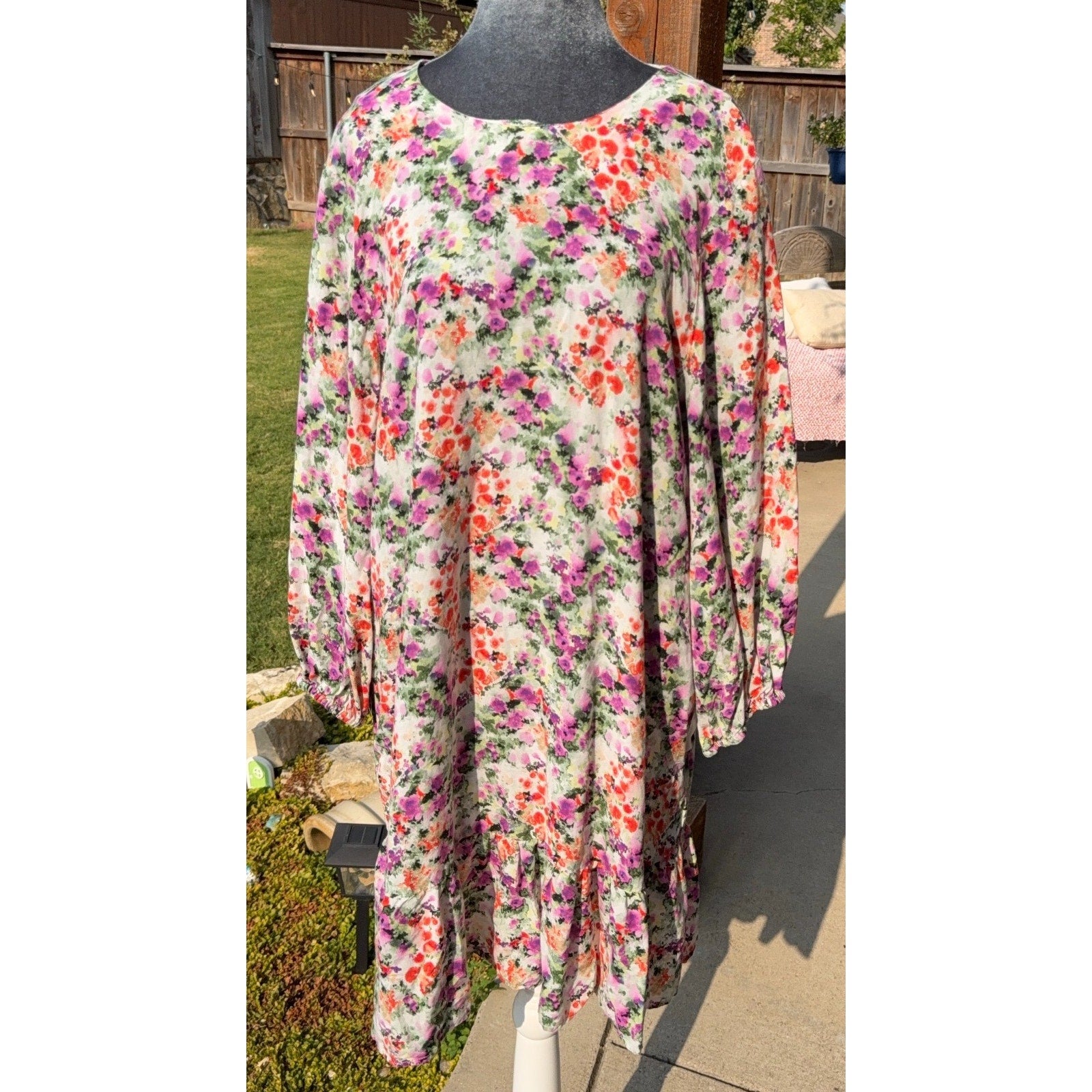 & Other Stories Dress Womens 44 US 12 Floral Long Sleeve Ruffle Shift Mini