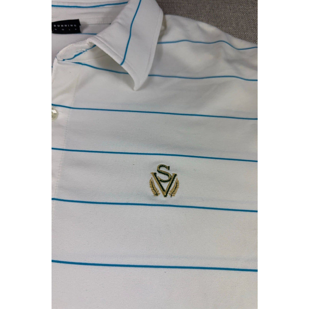 Dunning Golf Polo Shirt Mens XXL White Blue Stripe Stretch Performance SV Logo