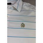 Dunning Golf Polo Shirt Mens XXL White Blue Stripe Stretch Performance SV Logo