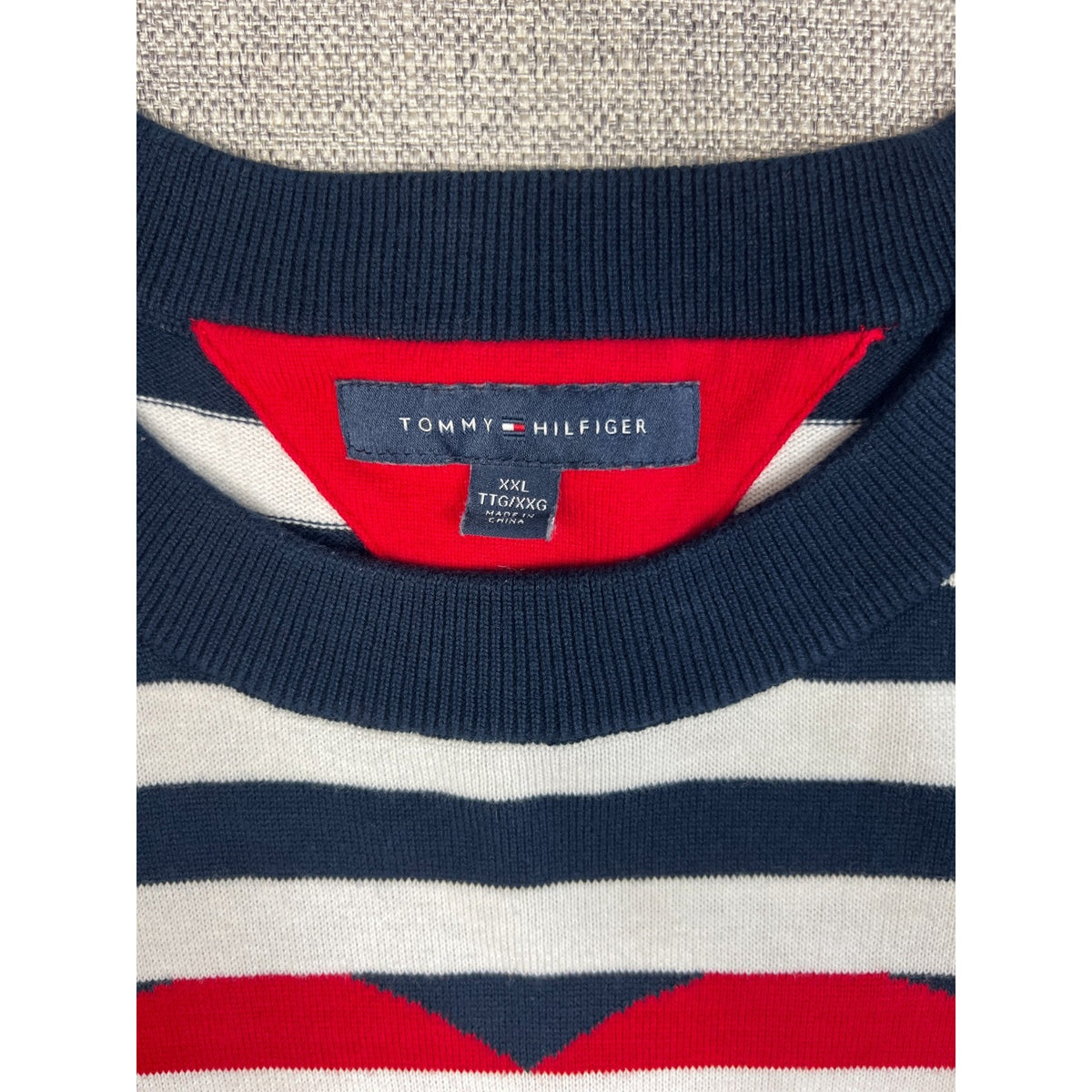 Tommy Hilfiger Women's XXL Navy White Stripe Heart Cotton Sweater