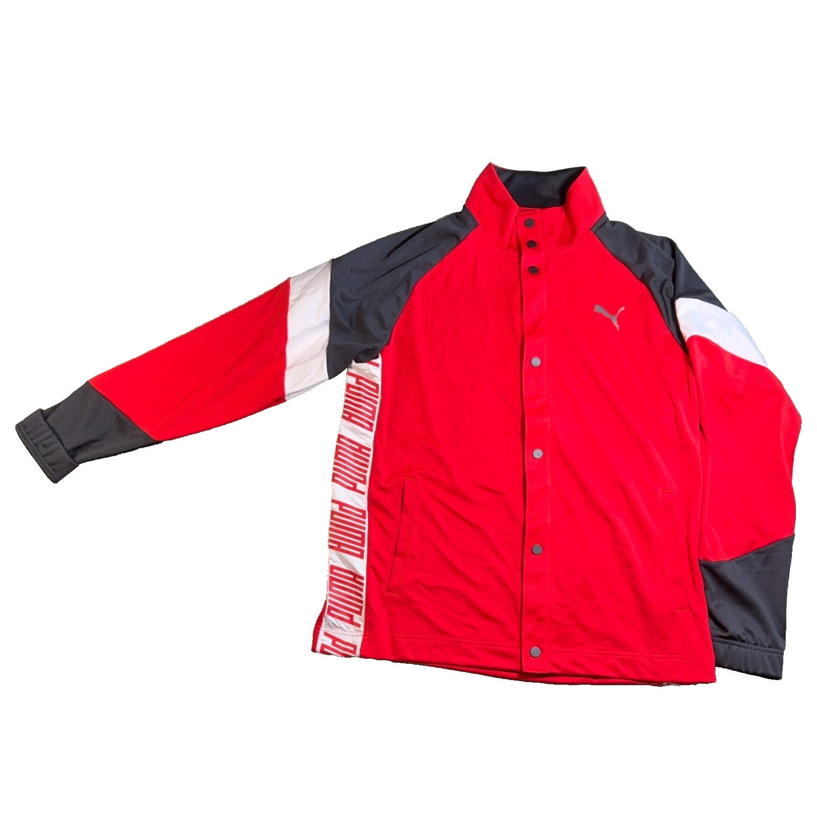 PUMA A.C.E. Track Jacket Men L Red Black White Snap Front 517851-02 DryCELL