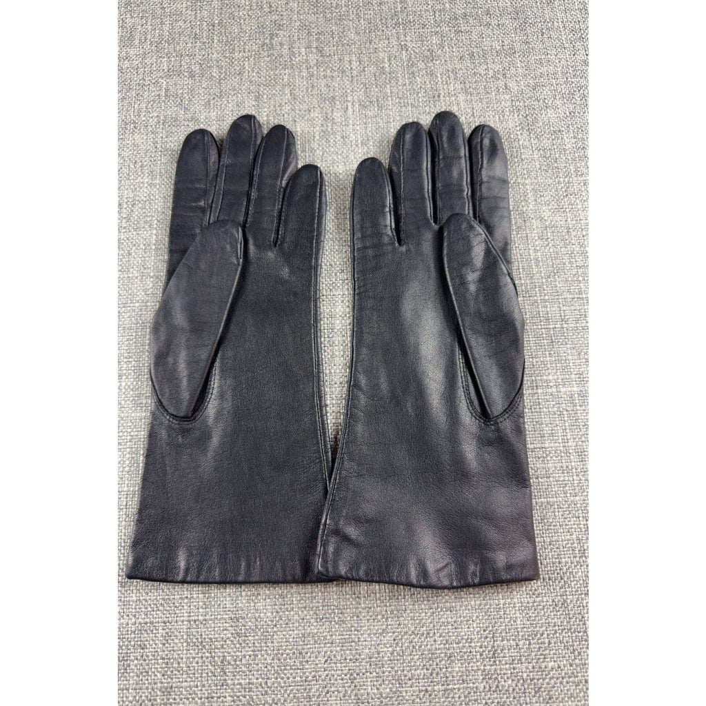 Vintage Aris RN 35548 Black Genuine Leather Gloves Womens 7.5 Lined