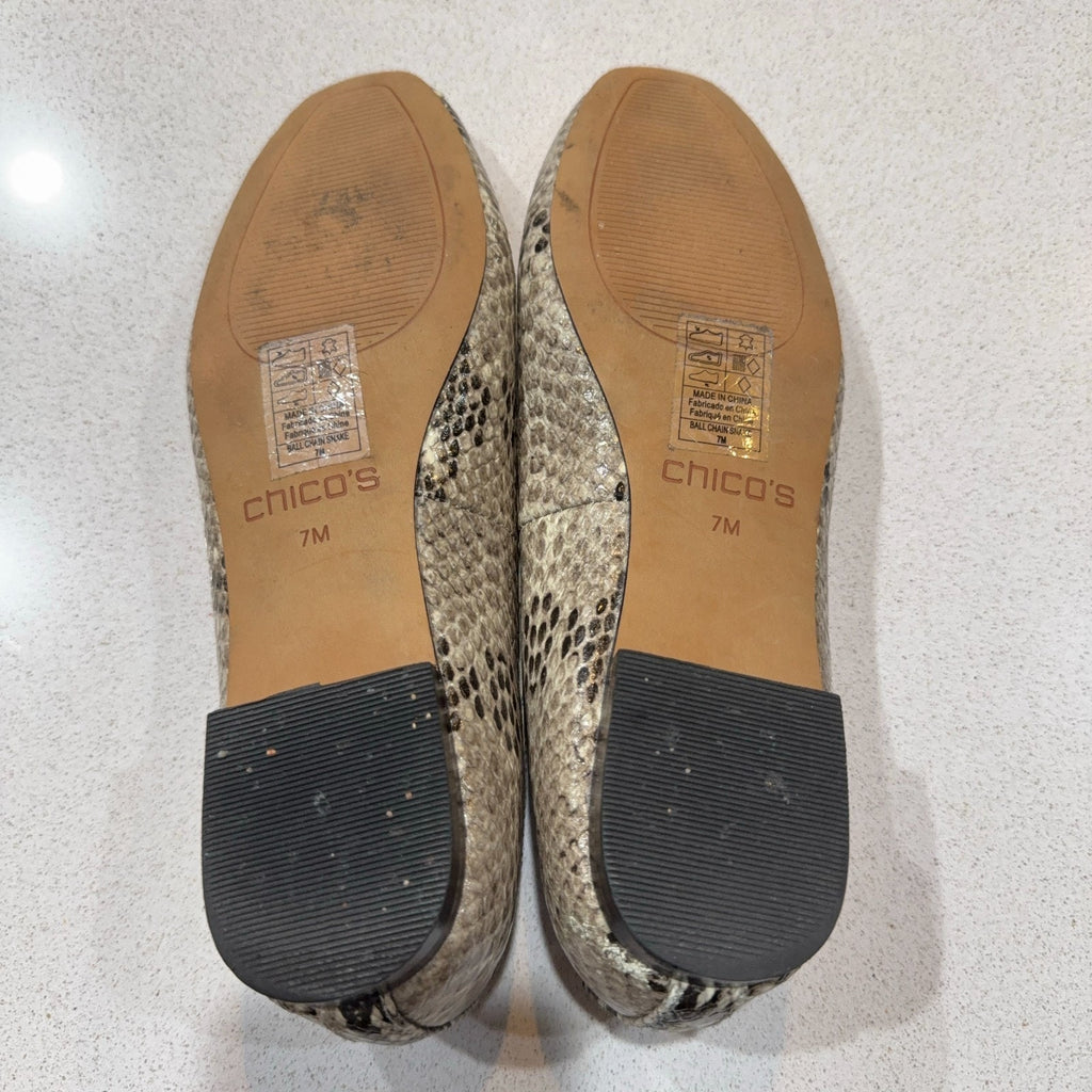 Chico’s Snakeskin Print Ballet Flats Womens 7M Pointed Toe Animal Print Shoes