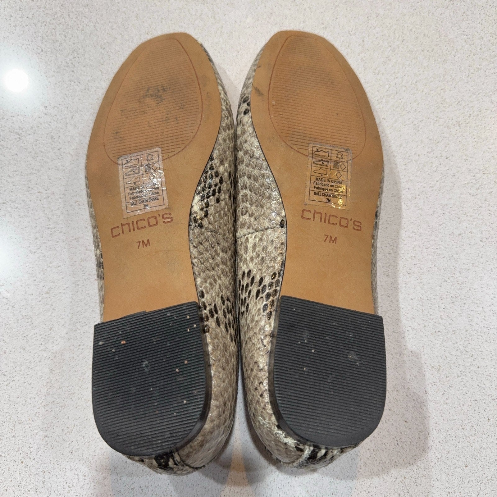 Chico’s Snakeskin Print Ballet Flats Womens 7M Pointed Toe Animal Print Shoes