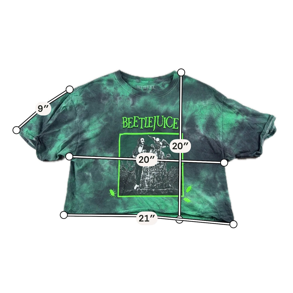 Beetlejuice Tie Dye Crop T Shirt M Green Black Movie Horror Goth Graphic Tee