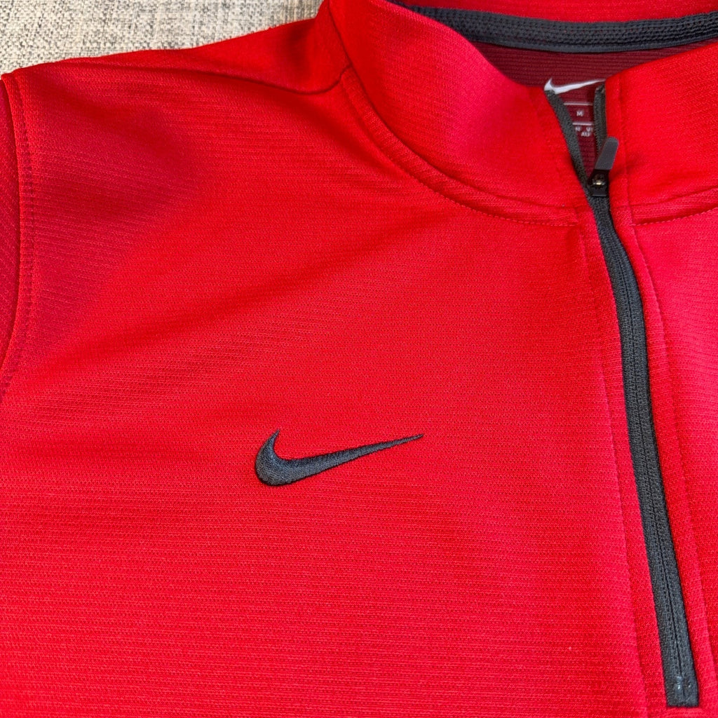 Nike Men M Red Black Colorblock 1/4 Zip Athletic Pullover Thumbholes