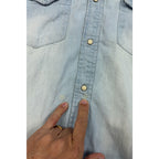Pull&Bear Mens M Light Wash Denim Western Pearl Snap Shirt Flawed Cotton