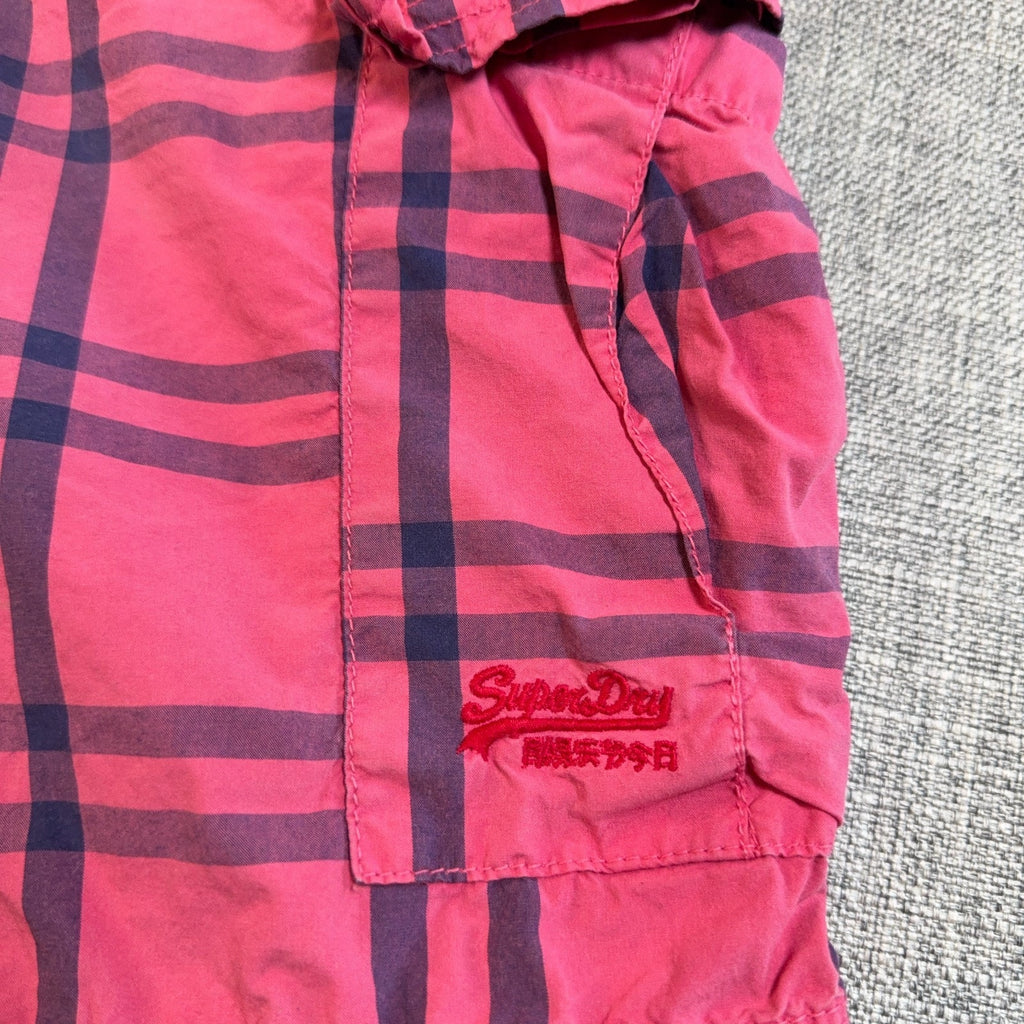 Superdry Men's M W32 Pink Plaid Cargo Shorts Belted Utility Y2K Streetwear
