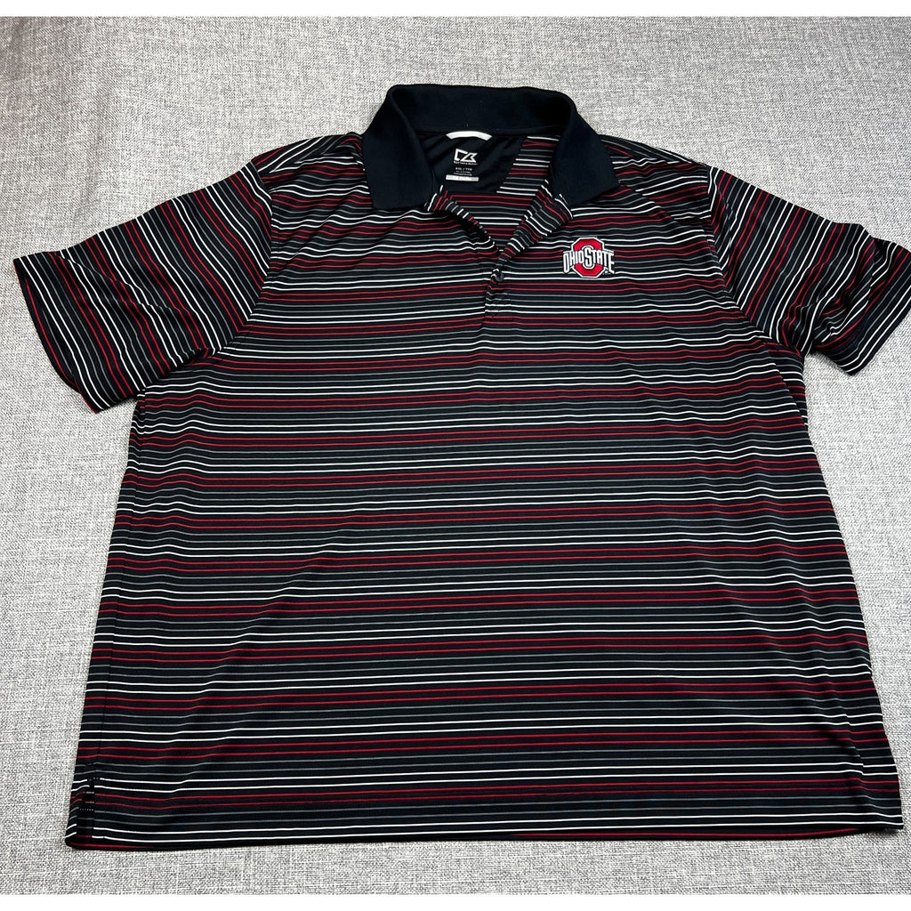 Ohio State Buckeyes Cutter & Buck DryTec Polo Men's XXL Black Striped NCAA