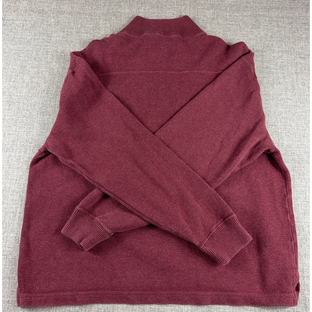 Jos A Bank Mens Large Burgundy Quarter Zip Sweater 100% Cotton Pullover Mock Nec
