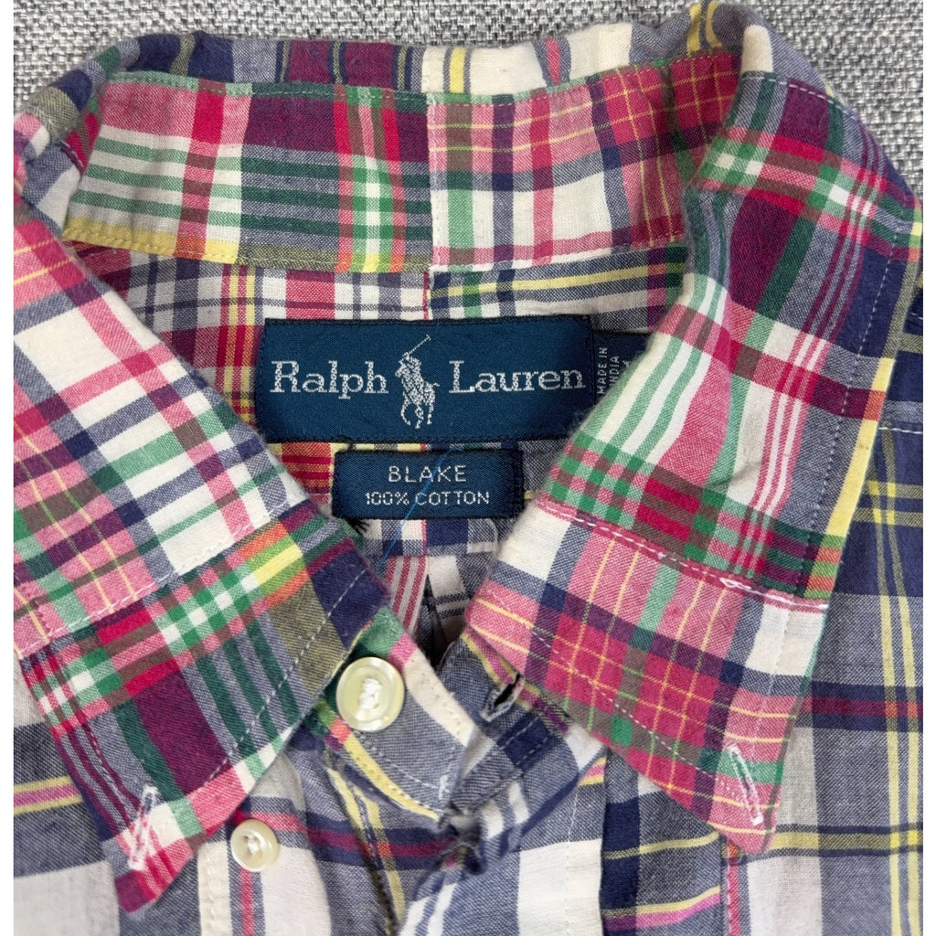 Vintage Polo Ralph Lauren Blake Patchwork Madras Shirt Mens 26x32 Cotton