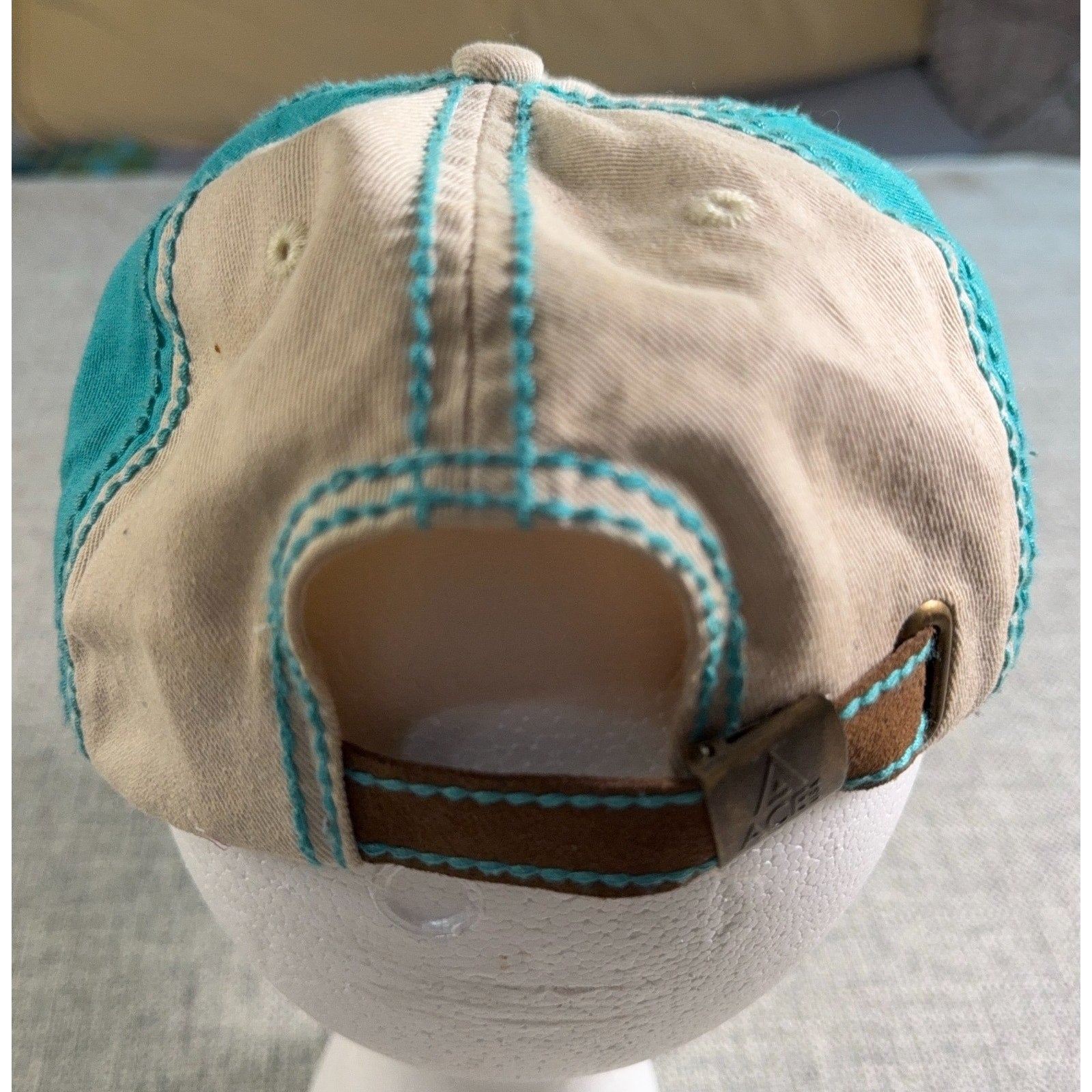 ACE USA Ouray Colorado Hat Distressed Strapback Cap Turquoise Tan Mountain