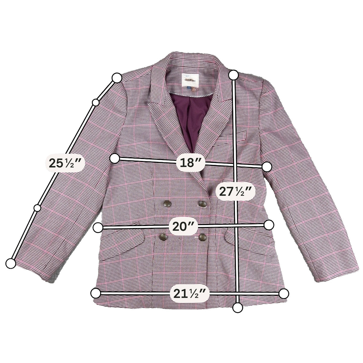 Court & Rowe Womens Blazer Size 14 Houndstooth Plaid Double Breasted Pink