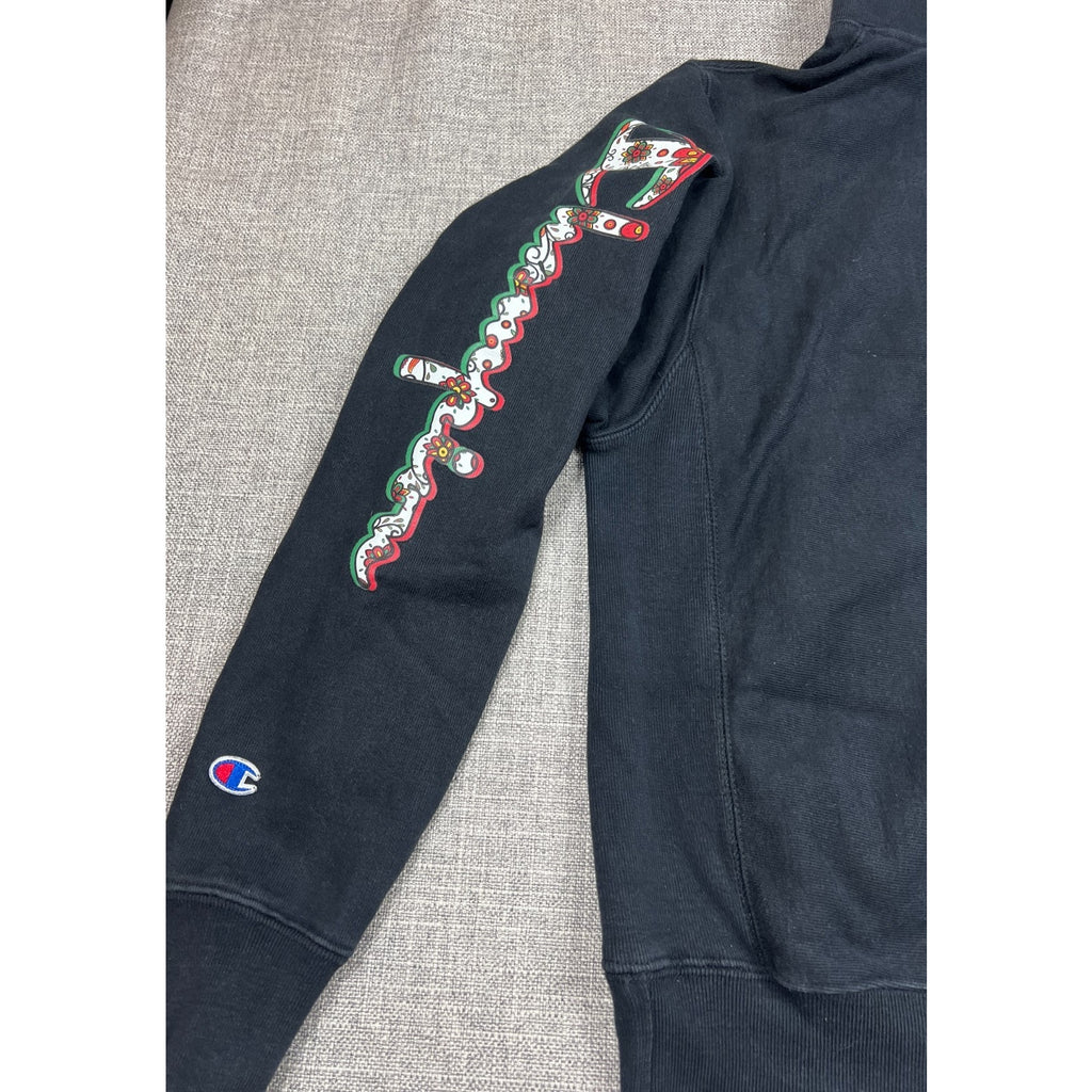 Champion Reverse Weave Mexico Flag Hoodie Mens S Black Sugar Skull Sleeve