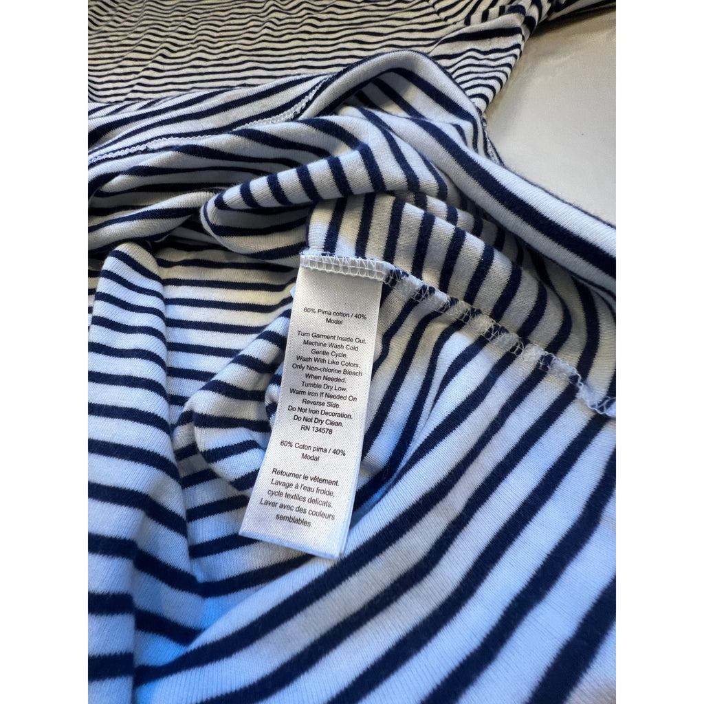 Vineyard Vines Womens Large Navy White Striped Pima Cotton Modal Boat Neck Top