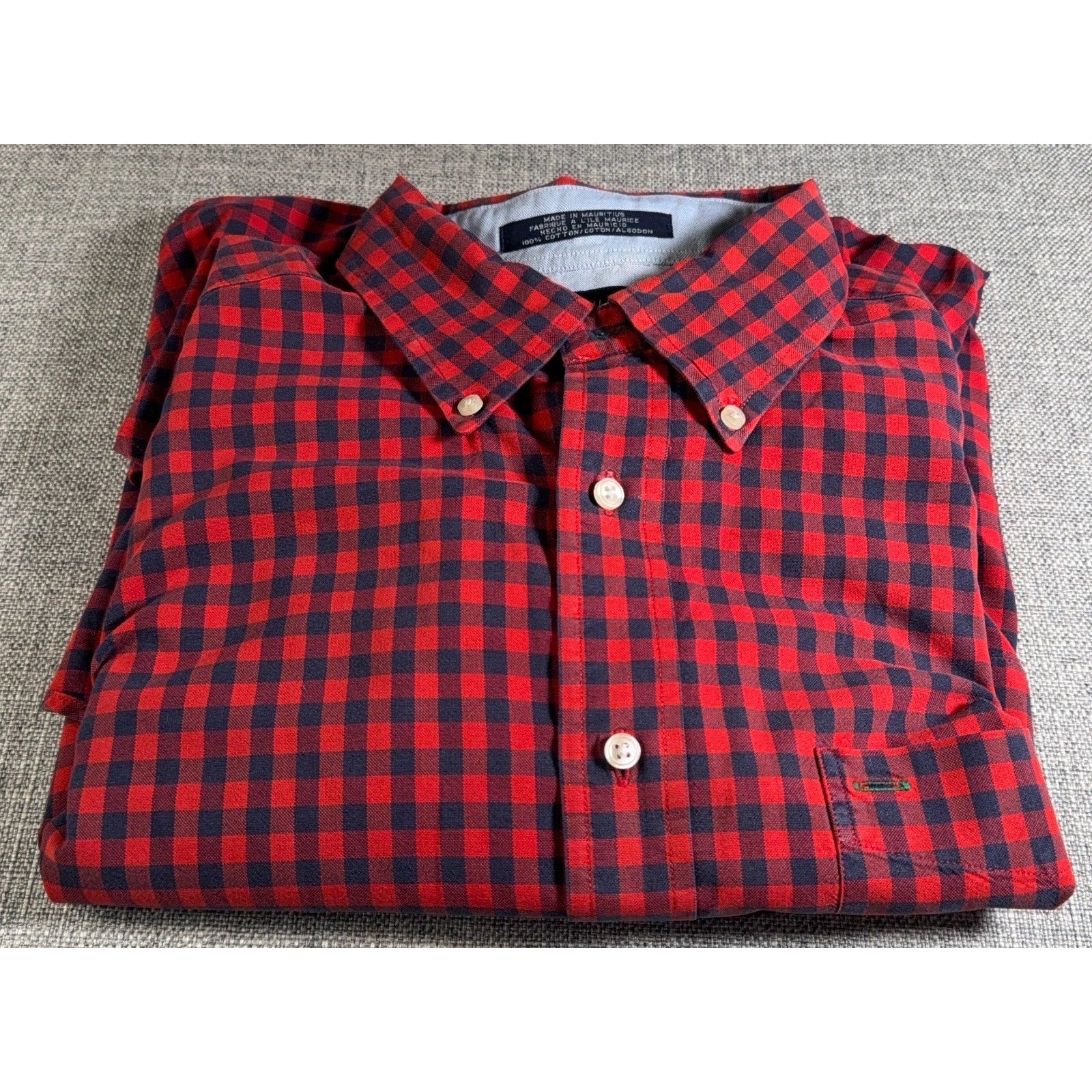 Tommy Hilfiger Shirt Mens L Red Navy Gingham Check Button Down Crest Logo