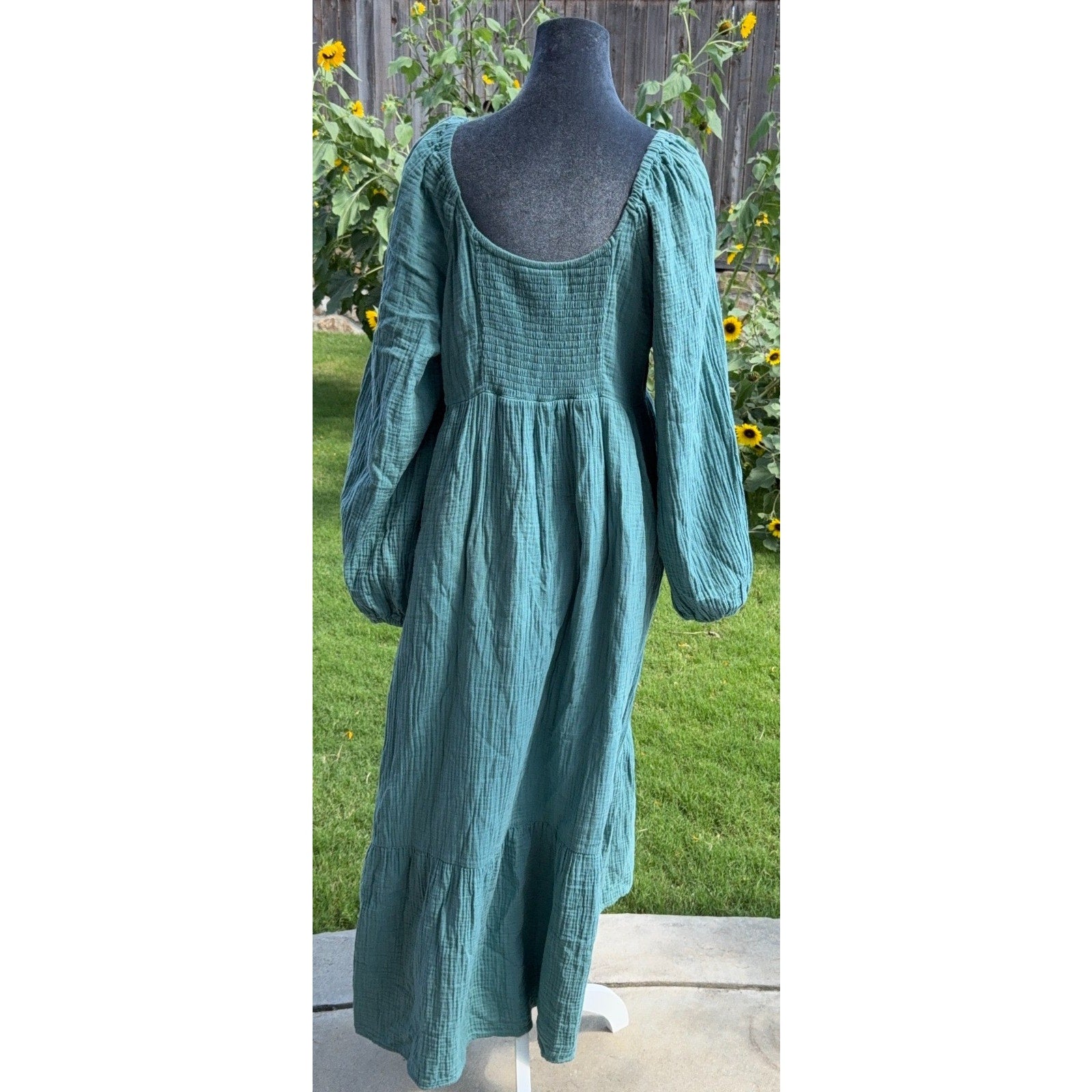 Universal Thread Womens L Teal Gauze Prairie Dress Boho Cottagecore Maxi
