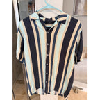 2 Men’s Button Up Shirts Medium Striped Short Sleeve Summer Vacation Bundle