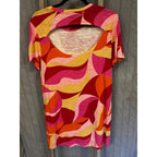 Sanctuary M Bright Abstract Print Open Back Blouse Pink Orange Mod Retro Top