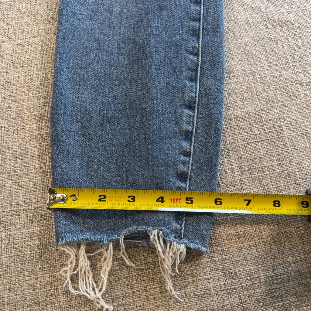 Judy Blue Jeans Women’s 3/26 Relaxed Fit Raw Hem Blue Embroidered Sunflower Boho