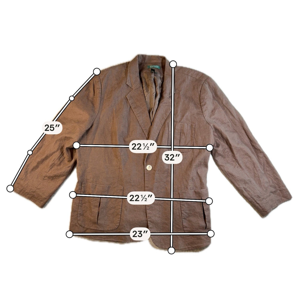 Lauren Ralph Lauren Womens 20W Brown Linen Blazer Oversized Patch Pocket