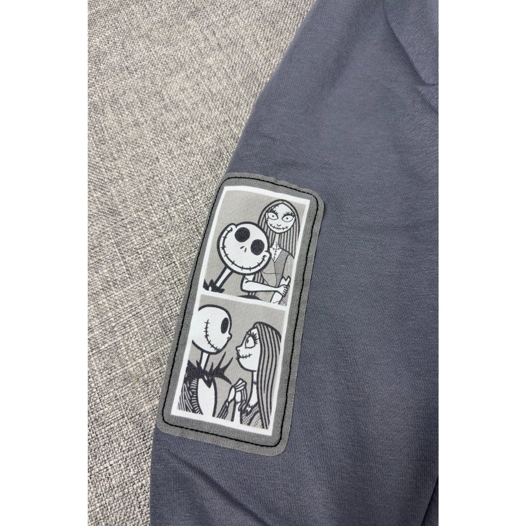 Disney Nightmare Before Christmas Jack Sally Patch Hoodie Womens L Gray NWT