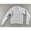 Vintage Tennis Lady Womens S White Cotton Cable Knit V Neck Sweater Preppy