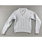 Vintage Tennis Lady Womens S White Cotton Cable Knit V Neck Sweater Preppy