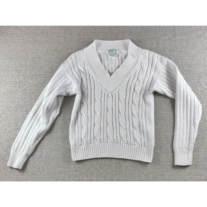 Vintage Tennis Lady Womens S White Cotton Cable Knit V Neck Sweater Preppy