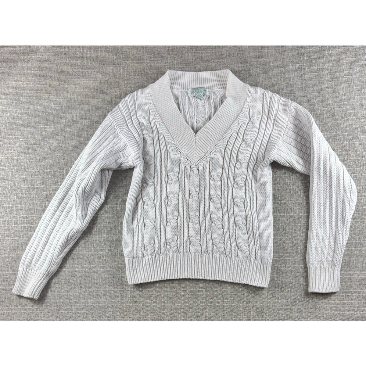 Vintage Tennis Lady Womens S White Cotton Cable Knit V Neck Sweater Preppy