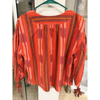 Madewell Women S Boho Stripe Peasant Blouse Orange Red Balloon Sleeve Cotton Top