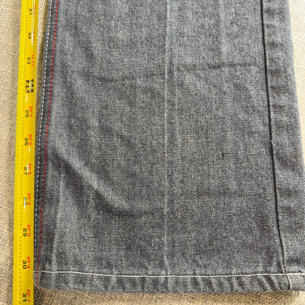 Chams Denim Jeans Mens 32x31 Gray Black Red Embroidered Pockets Y2K Straight
